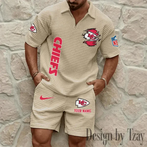 Kansas City Chiefs Men’s Waffle Pattern Half Zipper Shirt And Short BSPTWHZSS175 - Image 7