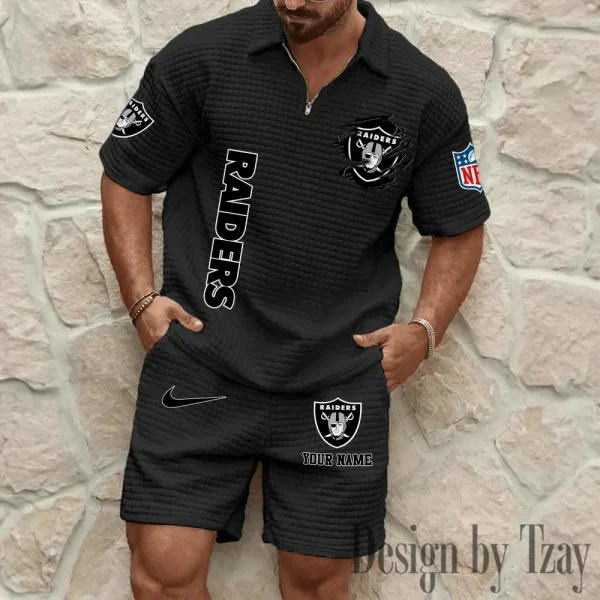 Las Vegas Raiders Men’s Waffle Pattern Half Zipper Shirt And Short BSPTWHZSS176