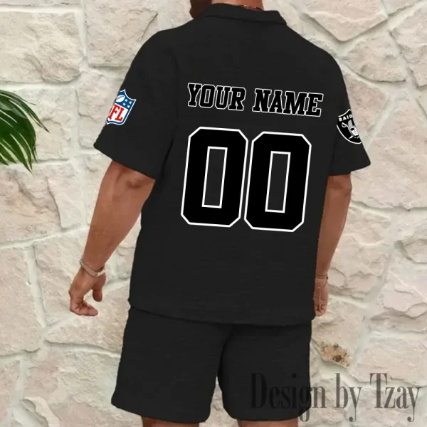Las Vegas Raiders Men’s Waffle Pattern Half Zipper Shirt And Short BSPTWHZSS176 - Image 2
