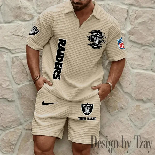 Las Vegas Raiders Men’s Waffle Pattern Half Zipper Shirt And Short BSPTWHZSS176 - Image 7