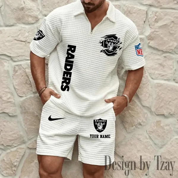 Las Vegas Raiders Men’s Waffle Pattern Half Zipper Shirt And Short BSPTWHZSS176 - Image 4