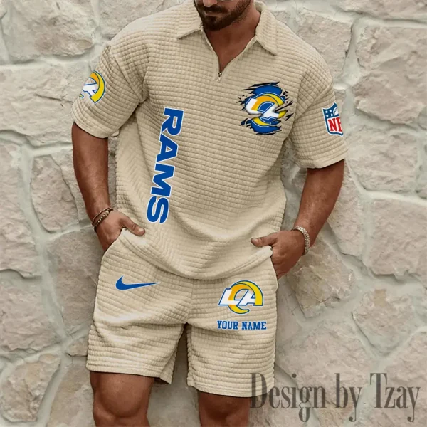 Los Angeles Rams Men’s Waffle Pattern Half Zipper Shirt And Short BSPTWHZSS178