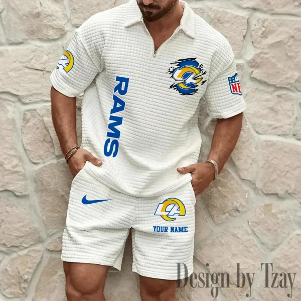 Los Angeles Rams Men’s Waffle Pattern Half Zipper Shirt And Short BSPTWHZSS178 - Image 3