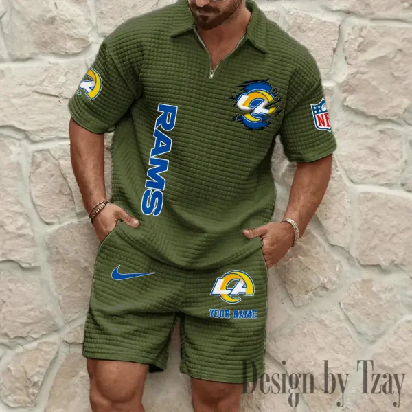Los Angeles Rams Men’s Waffle Pattern Half Zipper Shirt And Short BSPTWHZSS178 - Image 5