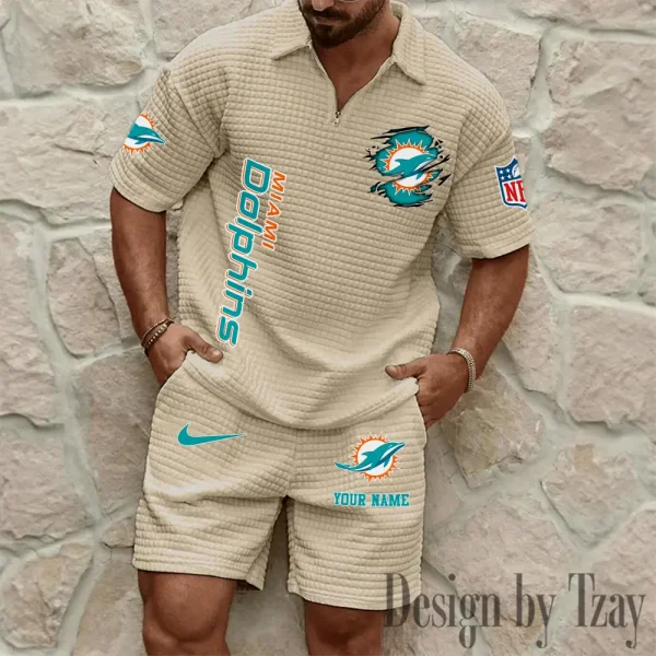 Miami Dolphins Men’s Waffle Pattern Half Zipper Shirt And Short BSPTWHZSS179