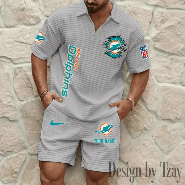 Miami Dolphins Men’s Waffle Pattern Half Zipper Shirt And Short BSPTWHZSS179 - Image 4