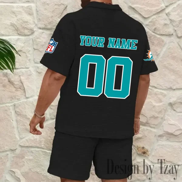 Miami Dolphins Men’s Waffle Pattern Half Zipper Shirt And Short BSPTWHZSS179 - Image 6