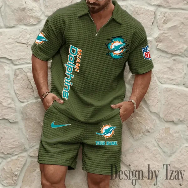 Miami Dolphins Men’s Waffle Pattern Half Zipper Shirt And Short BSPTWHZSS179 - Image 7