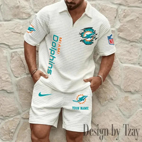 Miami Dolphins Men’s Waffle Pattern Half Zipper Shirt And Short BSPTWHZSS179 - Image 2