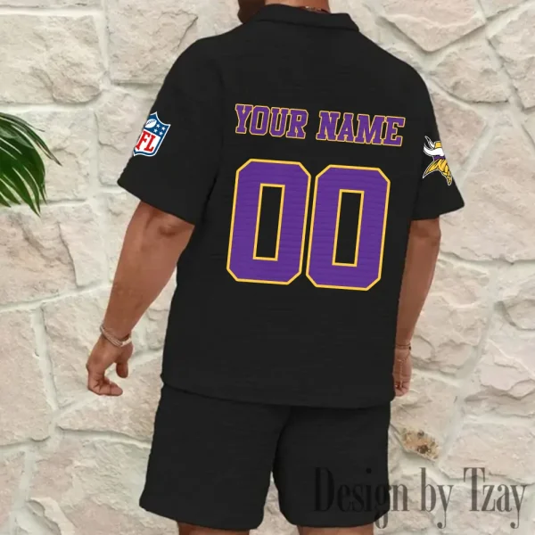 Minnesota Vikings Men’s Waffle Pattern Half Zipper Shirt And Short BSPTWHZSS180 - Image 5