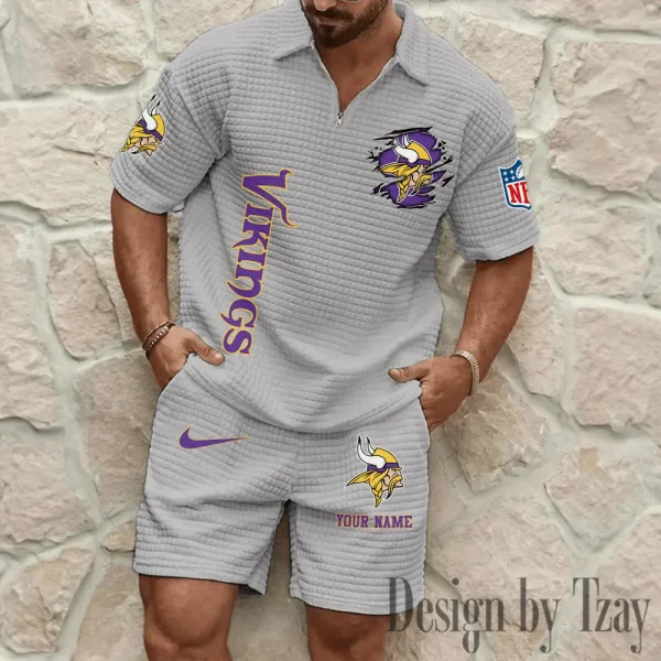 Minnesota Vikings Men’s Waffle Pattern Half Zipper Shirt And Short BSPTWHZSS180