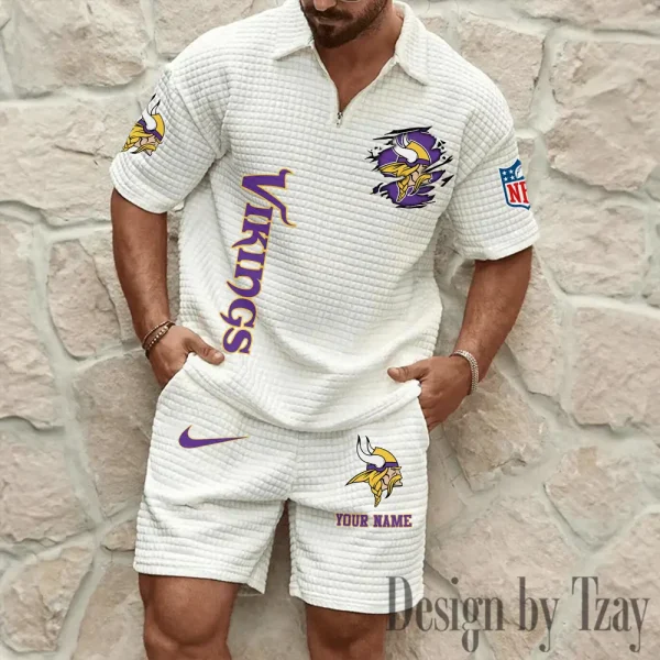 Minnesota Vikings Men’s Waffle Pattern Half Zipper Shirt And Short BSPTWHZSS180 - Image 7