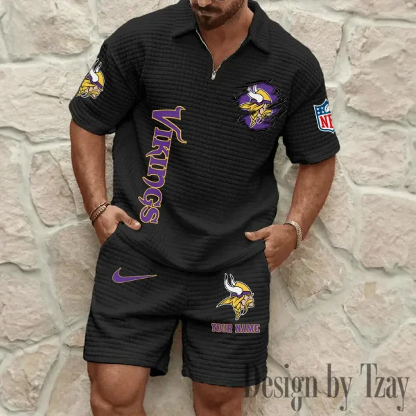 Minnesota Vikings Men’s Waffle Pattern Half Zipper Shirt And Short BSPTWHZSS180 - Image 4