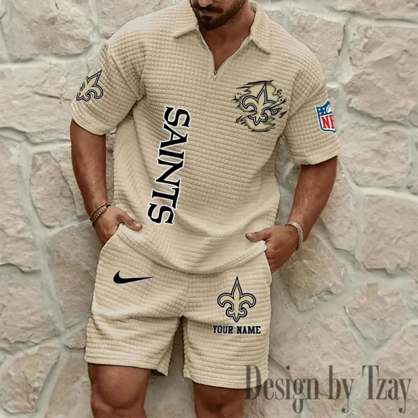 New Orleans Saints Men’s Waffle Pattern Half Zipper Shirt And Short BSPTWHZSS182