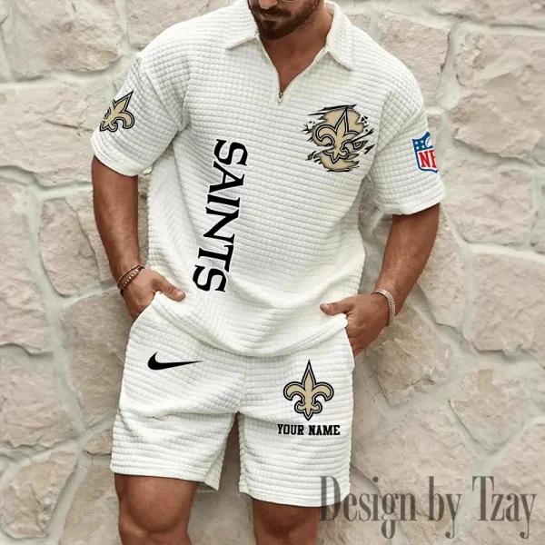 New Orleans Saints Men’s Waffle Pattern Half Zipper Shirt And Short BSPTWHZSS182 - Image 2
