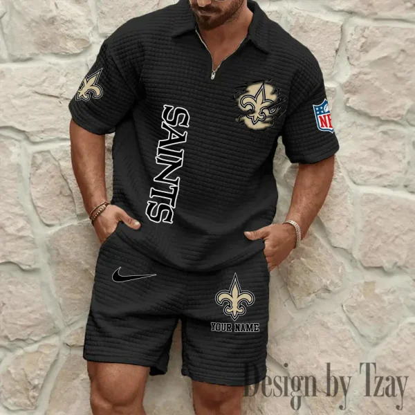 New Orleans Saints Men’s Waffle Pattern Half Zipper Shirt And Short BSPTWHZSS182 - Image 4