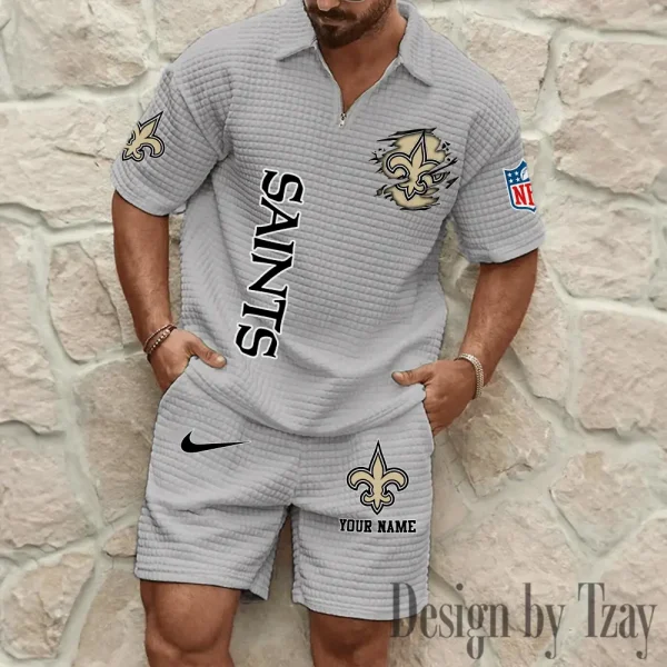 New Orleans Saints Men’s Waffle Pattern Half Zipper Shirt And Short BSPTWHZSS182 - Image 6