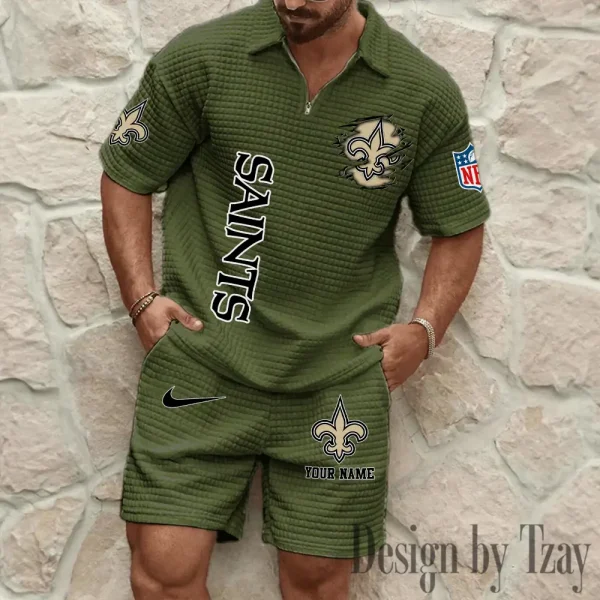New Orleans Saints Men’s Waffle Pattern Half Zipper Shirt And Short BSPTWHZSS182 - Image 7
