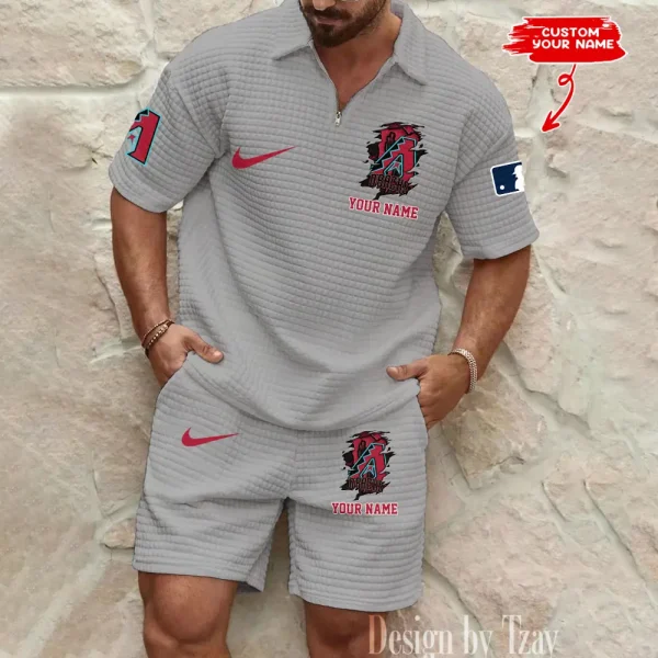 Arizona Diamondbacks Men’s Waffle Pattern Half Zipper Shirt And Short BSPTWHZSS192 - Image 2