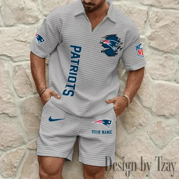 New England Patriots Men’s Waffle Pattern Half Zipper Shirt And Short BSPTWHZSS181