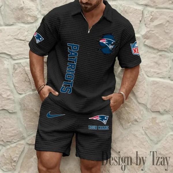 New England Patriots Men’s Waffle Pattern Half Zipper Shirt And Short BSPTWHZSS181 - Image 2