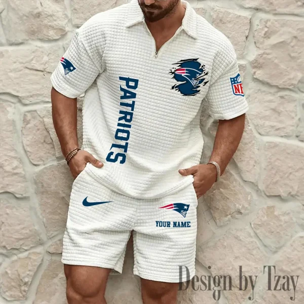 New England Patriots Men’s Waffle Pattern Half Zipper Shirt And Short BSPTWHZSS181 - Image 4