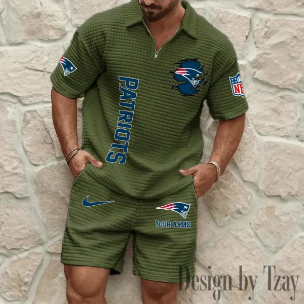 New England Patriots Men’s Waffle Pattern Half Zipper Shirt And Short BSPTWHZSS181 - Image 6