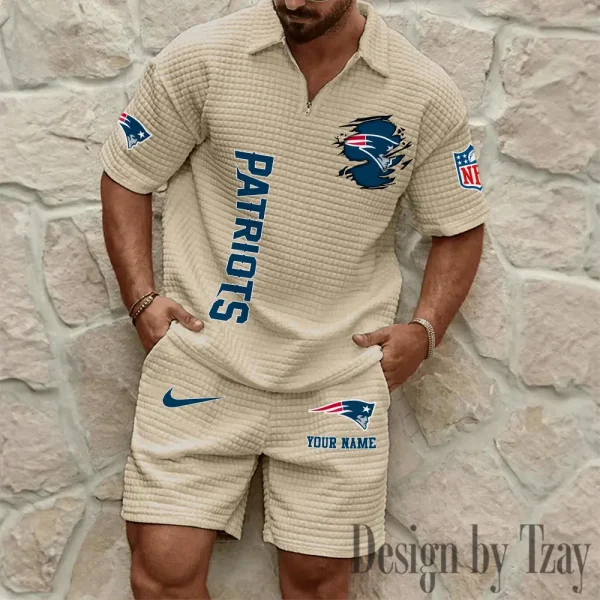 New England Patriots Men’s Waffle Pattern Half Zipper Shirt And Short BSPTWHZSS181 - Image 7