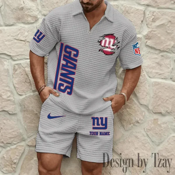 New York Giants Men’s Waffle Pattern Half Zipper Shirt And Short BSPTWHZSS183 - Image 5