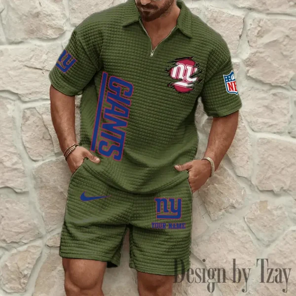 New York Giants Men’s Waffle Pattern Half Zipper Shirt And Short BSPTWHZSS183 - Image 6