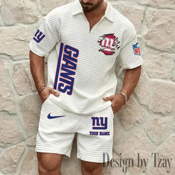 New York Giants Men’s Waffle Pattern Half Zipper Shirt And Short BSPTWHZSS183