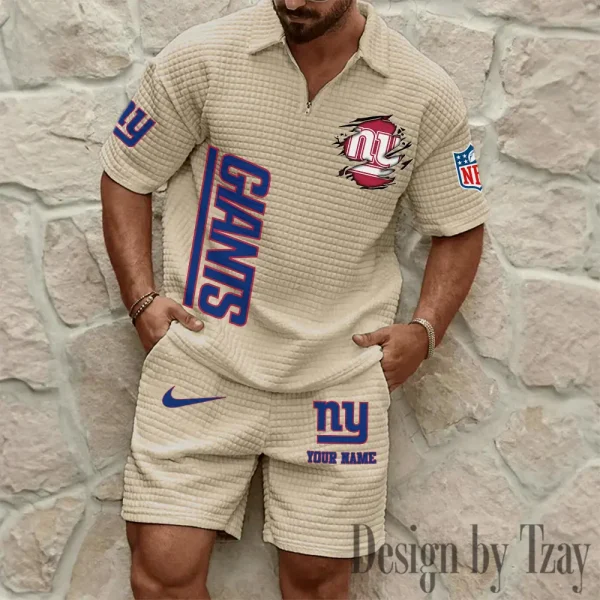 New York Giants Men’s Waffle Pattern Half Zipper Shirt And Short BSPTWHZSS183 - Image 7