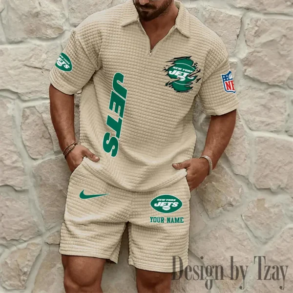 New York Jets Men’s Waffle Pattern Half Zipper Shirt And Short BSPTWHZSS184 - Image 5