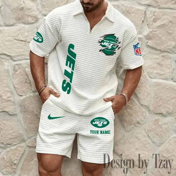 New York Jets Men’s Waffle Pattern Half Zipper Shirt And Short BSPTWHZSS184 - Image 4