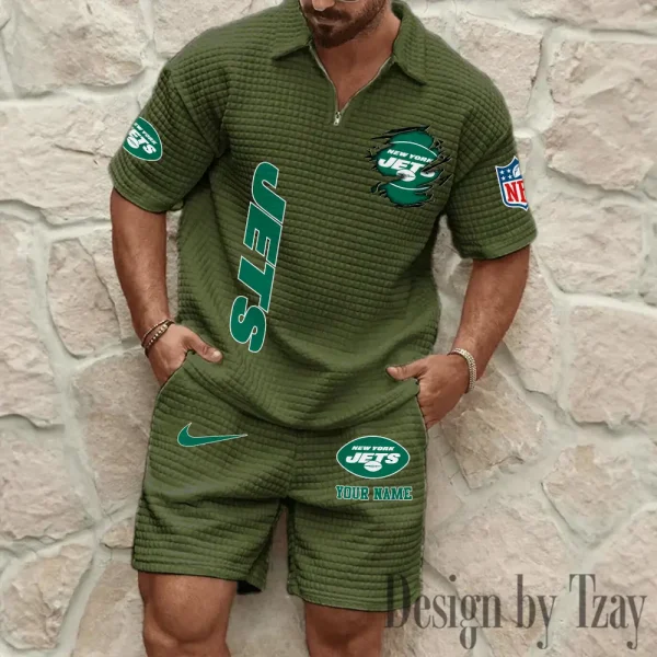 New York Jets Men’s Waffle Pattern Half Zipper Shirt And Short BSPTWHZSS184