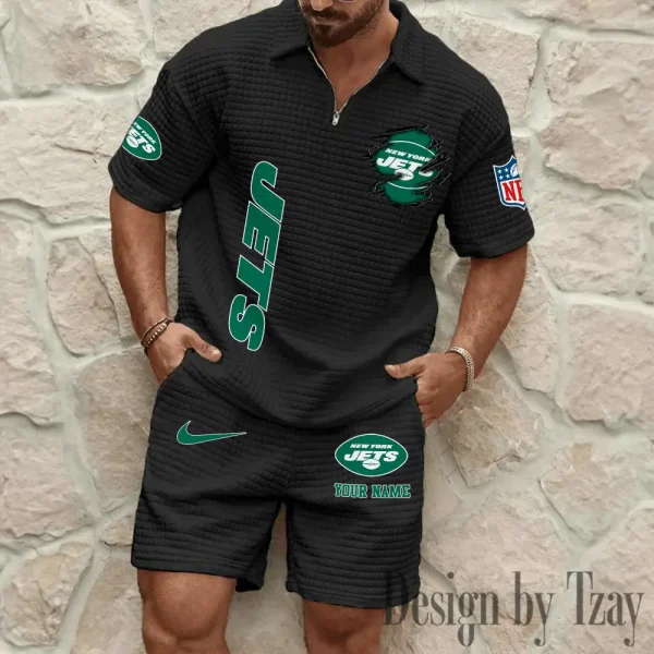 New York Jets Men’s Waffle Pattern Half Zipper Shirt And Short BSPTWHZSS184 - Image 6
