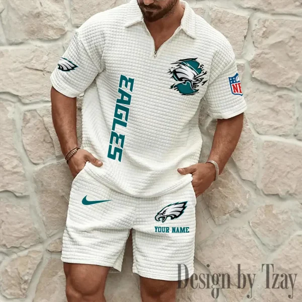Philadelphia Eagles Men’s Waffle Pattern Half Zipper Shirt And Short BSPTWHZSS185 - Image 2