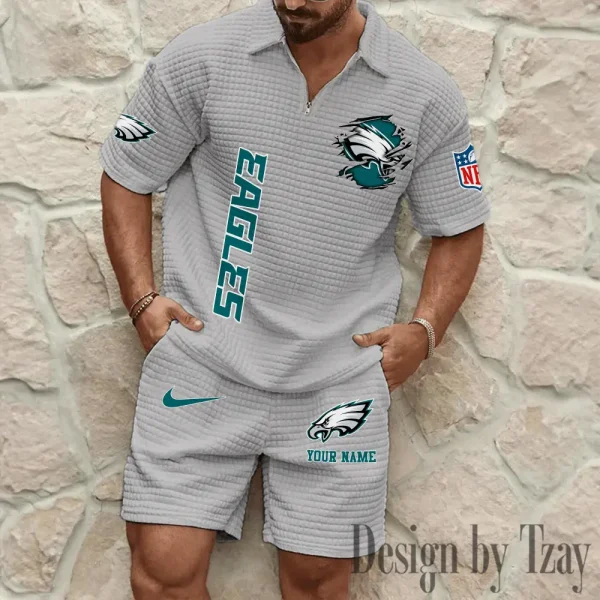 Philadelphia Eagles Men’s Waffle Pattern Half Zipper Shirt And Short BSPTWHZSS185