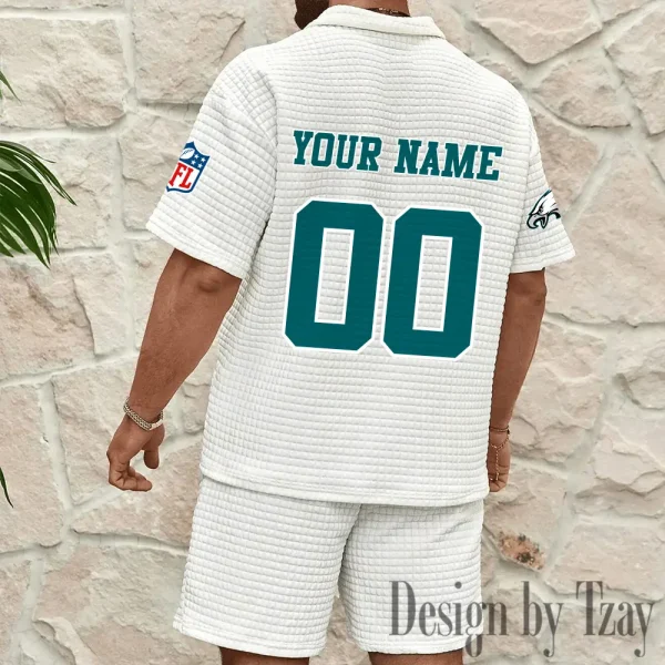 Philadelphia Eagles Men’s Waffle Pattern Half Zipper Shirt And Short BSPTWHZSS185 - Image 3