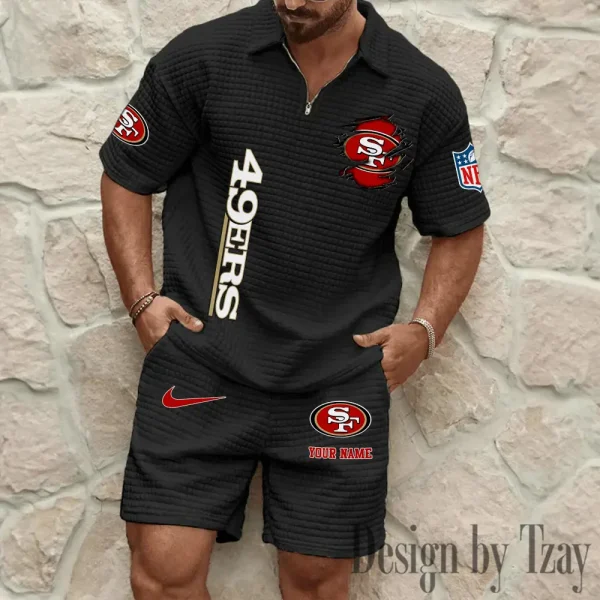 San Francisco 49ers Men’s Waffle Pattern Half Zipper Shirt And Short BSPTWHZSS187