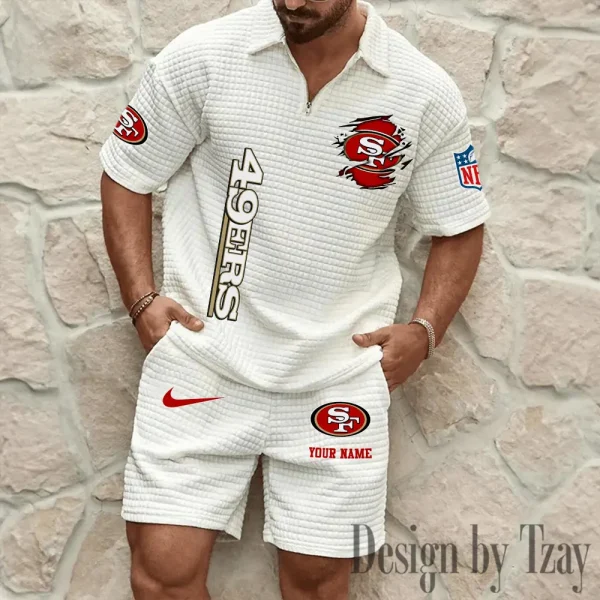 San Francisco 49ers Men’s Waffle Pattern Half Zipper Shirt And Short BSPTWHZSS187 - Image 3