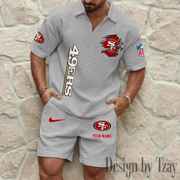 San Francisco 49ers Men’s Waffle Pattern Half Zipper Shirt And Short BSPTWHZSS187 - Image 5
