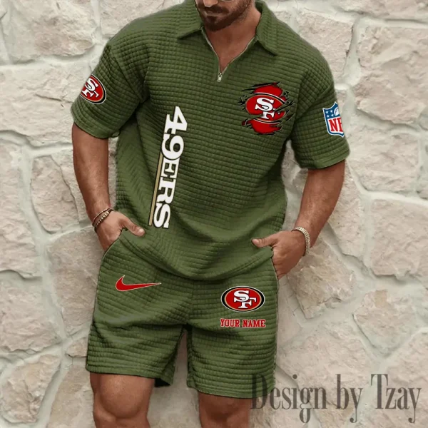 San Francisco 49ers Men’s Waffle Pattern Half Zipper Shirt And Short BSPTWHZSS187 - Image 6