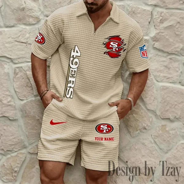 San Francisco 49ers Men’s Waffle Pattern Half Zipper Shirt And Short BSPTWHZSS187 - Image 7