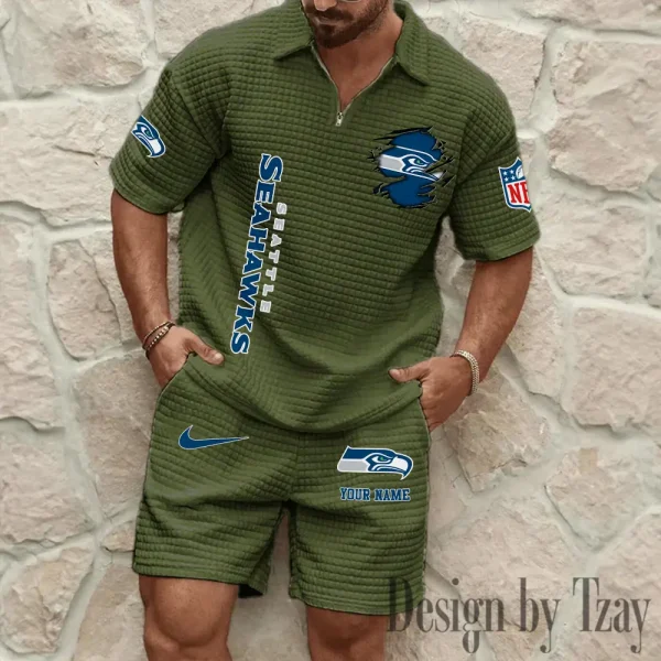 Seattle Seahawks Men’s Waffle Pattern Half Zipper Shirt And Short BSPTWHZSS188