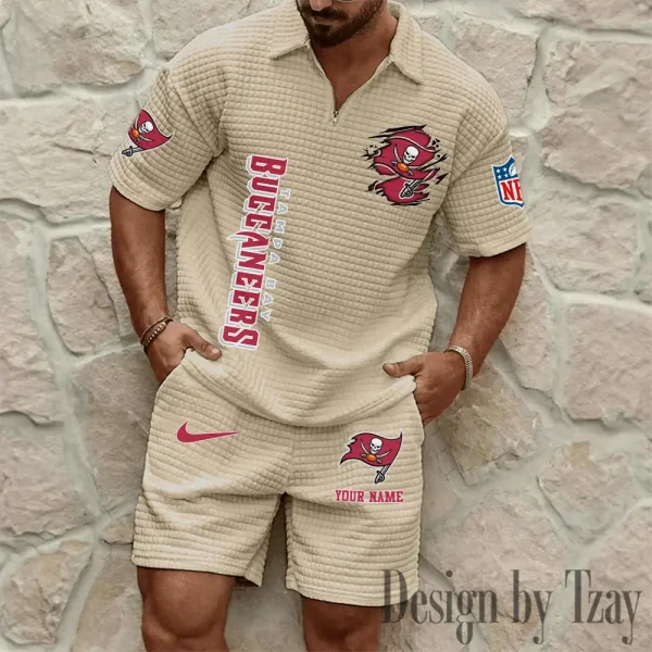 Tampa Bay Buccaneers Men’s Waffle Pattern Half Zipper Shirt And Short BSPTWHZSS189 - Image 3