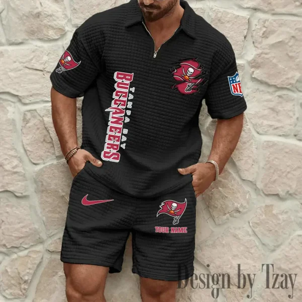 Tampa Bay Buccaneers Men’s Waffle Pattern Half Zipper Shirt And Short BSPTWHZSS189 - Image 4