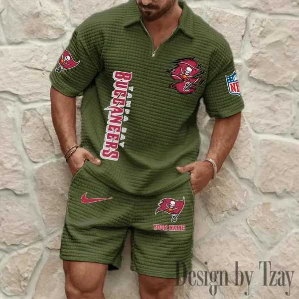 Tampa Bay Buccaneers Men’s Waffle Pattern Half Zipper Shirt And Short BSPTWHZSS189 - Image 6