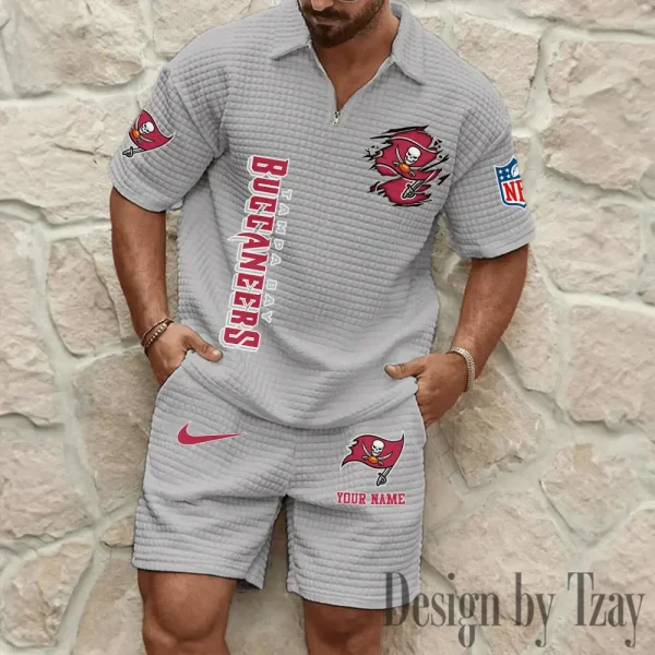 Tampa Bay Buccaneers Men’s Waffle Pattern Half Zipper Shirt And Short BSPTWHZSS189 - Image 7