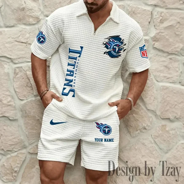 Tennessee Titans Men’s Waffle Pattern Half Zipper Shirt And Short BSPTWHZSS190 - Image 2